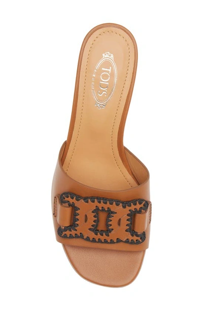 Shop Tod's Sand Leather Slide Sandal In Kenia Scuro