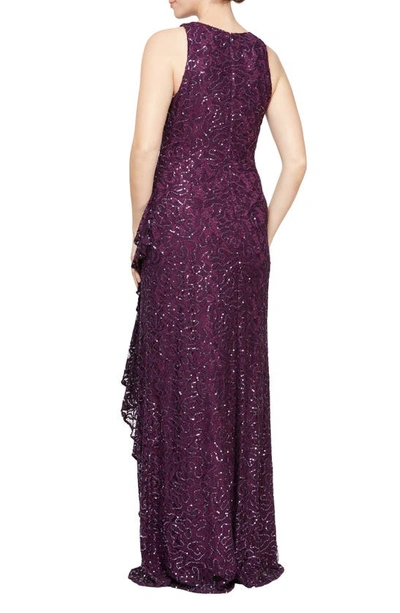 Shop Alex Evenings Ruffle Sequin Lace Formal Gown In Plum