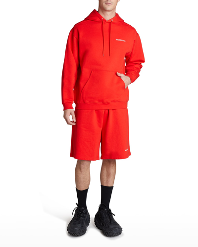 Shop Balenciaga Men's Embroidered-logo Hoodie In Red/white