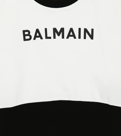Shop Balmain Logo Printed Cotton Sweatshirt In 100ne-bianco/nero