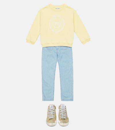 Shop Bonpoint Aimery Embroidered Cotton Sweater In Yellow