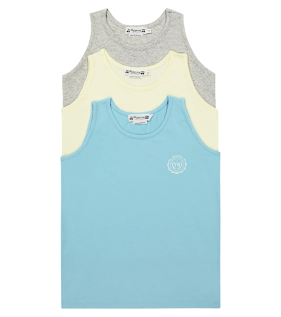Shop Bonpoint Athis Set Of Three Cotton-blend Tank Tops In Upb Bleu