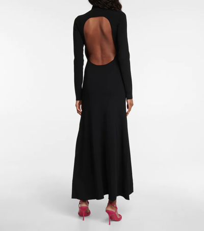 Shop Victoria Beckham Ribbed-knit Maxi Dress In Black