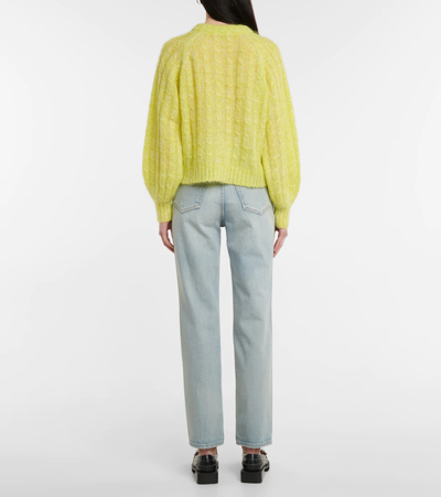 Shop Ganni Mohair And Wool-blend Cardigan In Egret