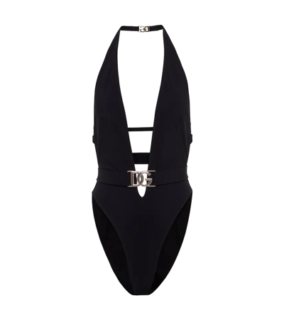 Shop Dolce & Gabbana Halterneck Swimsuit In Nero