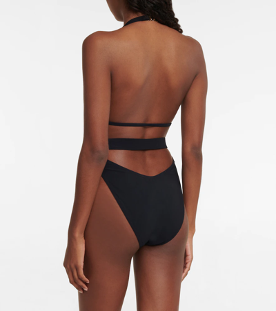 Dolce & Gabbana Plunging Neckline Belted Swimsuit In Nero