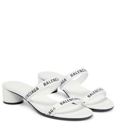 Shop Balenciaga Round Leather Sandals In White/black