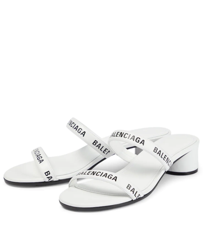 Shop Balenciaga Round Leather Sandals In White/black