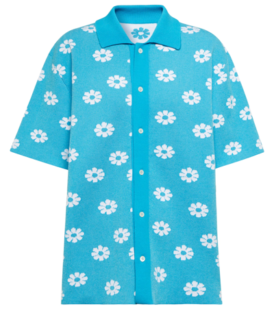 Shop Jacquemus La Chemise Palma Intarsia Shirt In Jacquard Flowers Blue