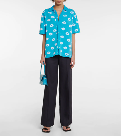 Shop Jacquemus La Chemise Palma Intarsia Shirt In Jacquard Flowers Blue