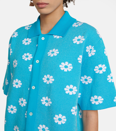 Shop Jacquemus La Chemise Palma Intarsia Shirt In Jacquard Flowers Blue