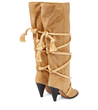 Shop Isabel Marant Lophie Canvas Knee-high Boots In Beige