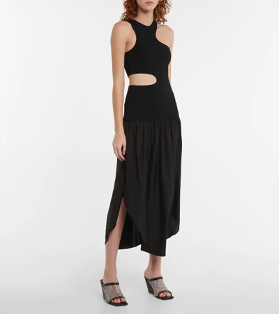 Shop Stella Mccartney Asymmetric Cutout Midi Dress In Black