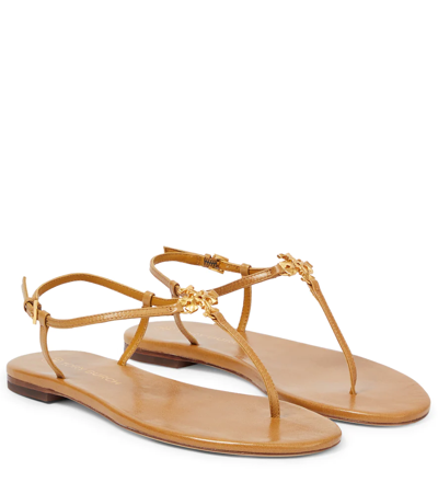 Shop Tory Burch Capri Leather Thong Sandals In Toasted Bark