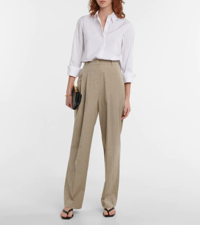 Shop The Frankie Shop Gelso High-rise Wide-leg Pants In Taupe Melange