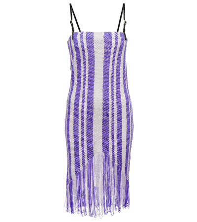 Shop Jw Anderson Striped Midi Dress In Purple White