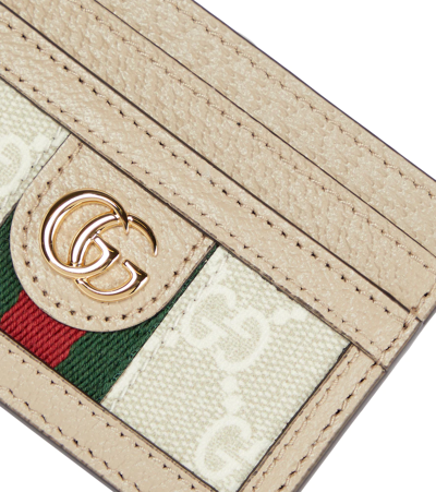 Shop Gucci Ophidia Leather Card Holder In Beige M.whi/oatm/vrv