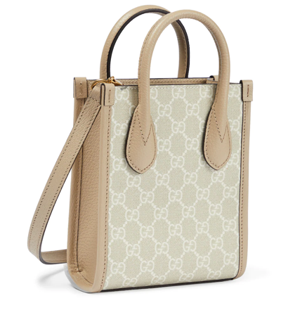Shop Gucci Mini Gg Leather-trimmed Tote In Beige M.whit/oatmeal