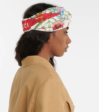 Shop Gucci Printed Silk Twill Headband In White/red