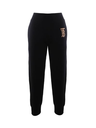 Shop Burberry Cashmere And Cotton Trousers With Monogram In Black