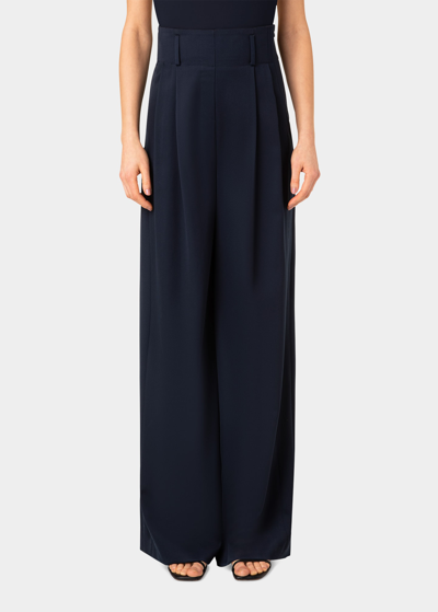 Shop Akris Punto Florina Pleated Wide-leg Wool Pants In Navy