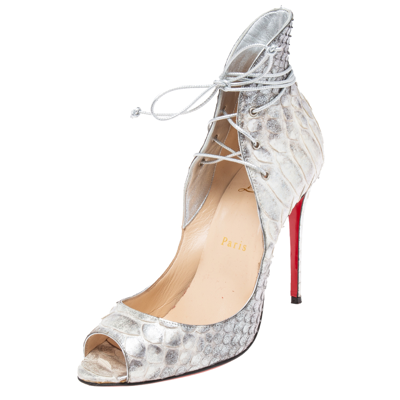 Pre-owned Christian Louboutin Grey/silver Python Leather Mega Vamp Lace-up Pumps Size 37.5