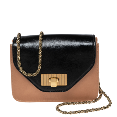 Pre-owned Chloé Black/beige Leather And Satin Mini Sally Shoulder Bag