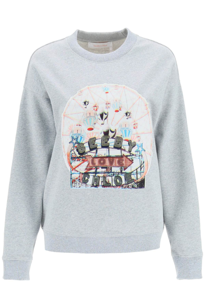 Shop See By Chloé See By Chloe Oversized Crew-neck Sweatshirt In Grey