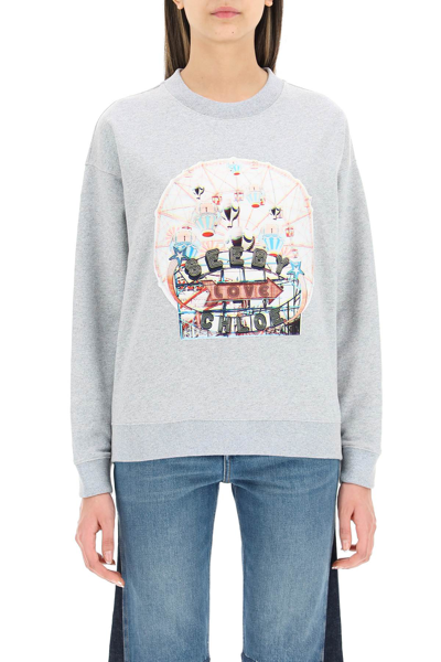 Shop See By Chloé See By Chloe Oversized Crew-neck Sweatshirt In Grey
