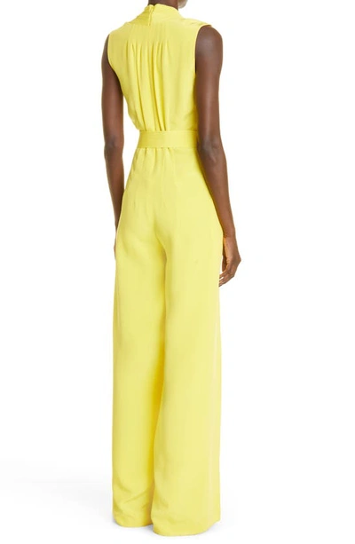 Shop Adam Lippes Belted Silk Crepe Jumpsuit In Citron