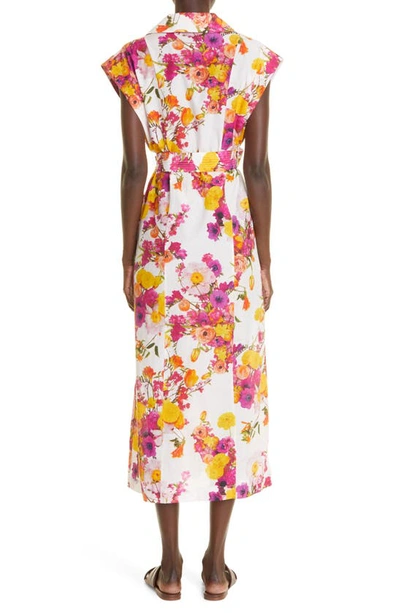 Shop Adam Lippes Floral Print Belted Voile Shirtdress In Ivory Floral
