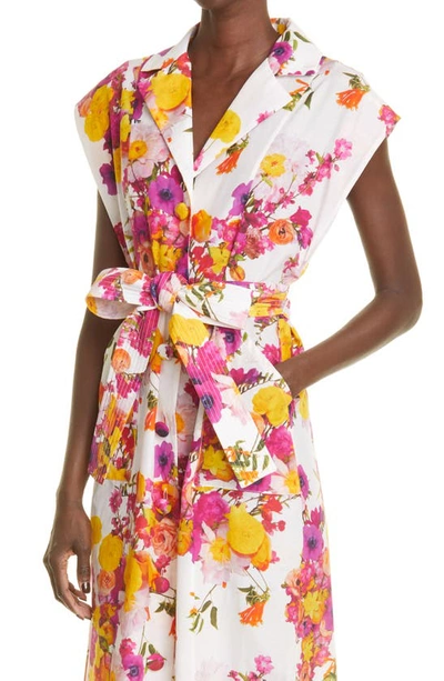 Shop Adam Lippes Floral Print Belted Voile Shirtdress In Ivory Floral