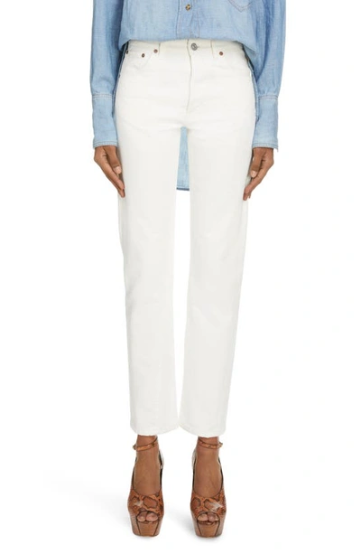 Shop Victoria Beckham Olivia Straight Leg Button Fly Jeans In Off White Rinse