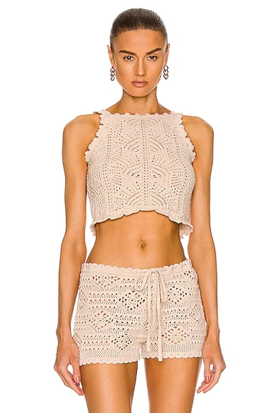 Saint Laurent Crochet-design Sleeveless Top In Naturel