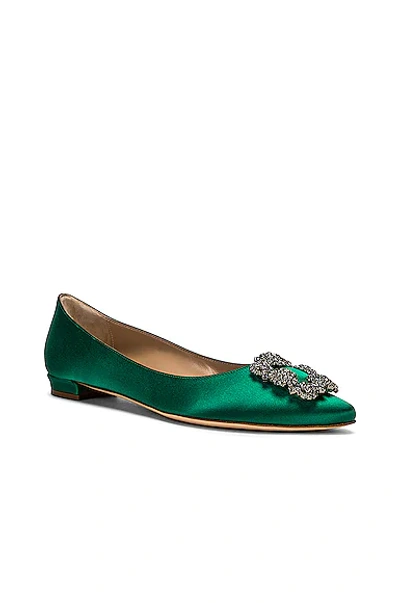 Shop Manolo Blahnik Hangisi 10 Flat In Bright Green