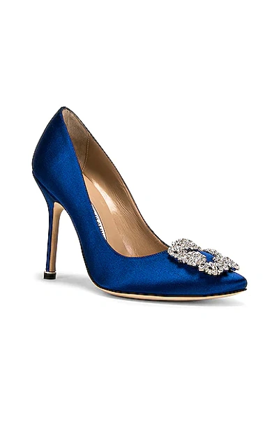 Manolo Blahnik Hangisi 90 Satin Pumps With Fmc Crystal Buckle In Bright Blue