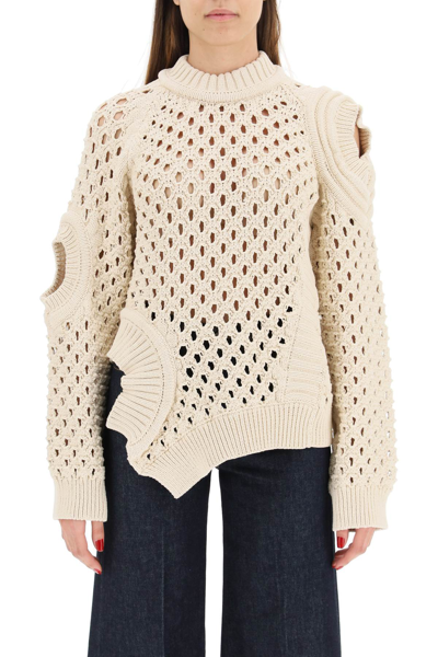 Shop Stella Mccartney Net Knit Sweater With Cut-out In Beige