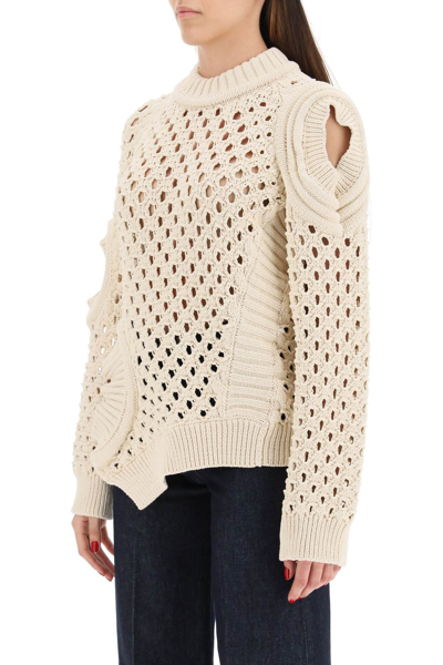 Shop Stella Mccartney Net Knit Sweater With Cut-out In Beige