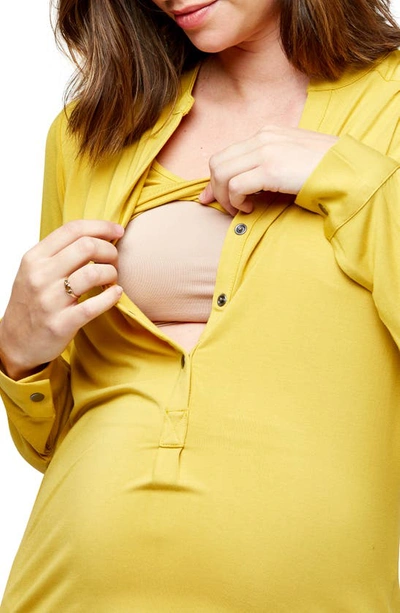 Shop Nom Maternity Amelie Snap Front Maternity/nursing Top In Ochre