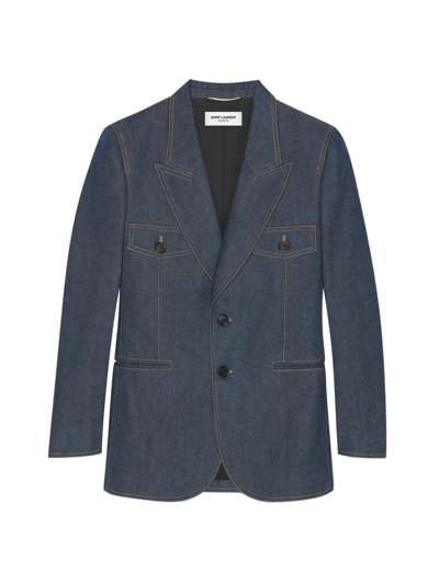 Shop Saint Laurent Single-breasted Denim Jacket In Blue
