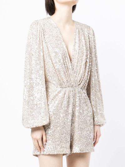 In The Mood For Love Sequinned Long-sleeve Playsuit In Silber