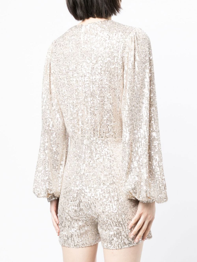 In The Mood For Love Sequinned Long-sleeve Playsuit In Silber