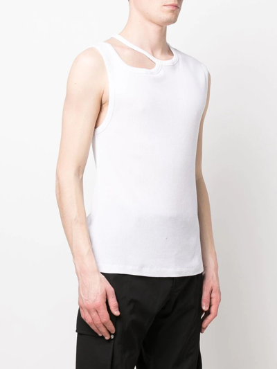 Balmain Ribbed Cotton Tank Top With Cut-out In Weiss