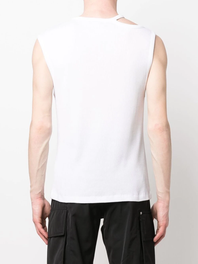 Balmain Ribbed Cotton Tank Top With Cut-out In Weiss