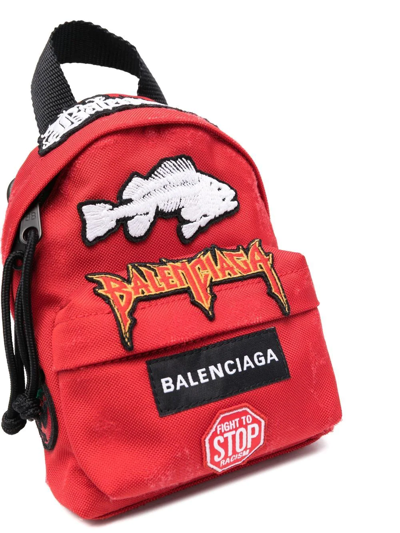 Shop Balenciaga Logo-patch Zip-up Backpack In Red