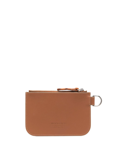 Woolrich Zipped Leather Wallet In Braun
