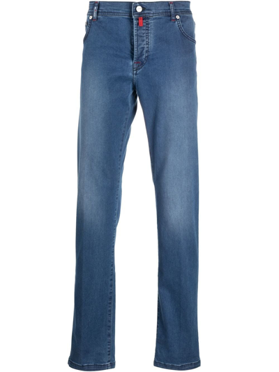Shop Kiton Washed Logo Tab Jeans In Blue