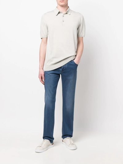 Shop Kiton Washed Logo Tab Jeans In Blue