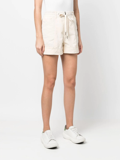 Shop Moncler Tie Waist Zip Shorts In Neutrals