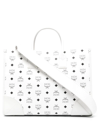 Shop Mcm Large München Tote Bag In Weiss